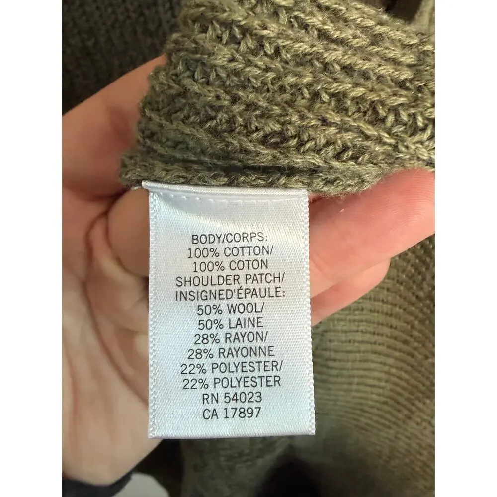 Banana Republic 1/4 Zip Knit Sweater with Shoulder Patches Olive Green Men's XXL